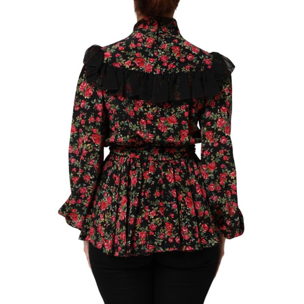 Dolce & Gabbana Black Floral Print Long Sleeve Blouse Women's Top - Picture 3 of 5